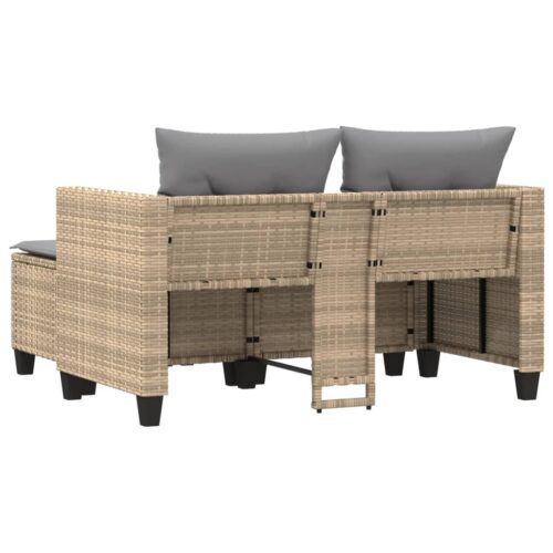 Garden Sofa 2-Seater with Stools Beige Poly Rattan - Image 6