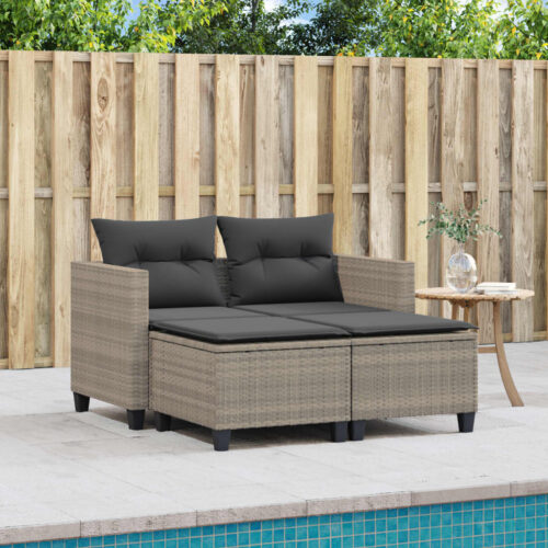 Garden Sofa 2-Seater with Stools Grey Poly Rattan - Image 3