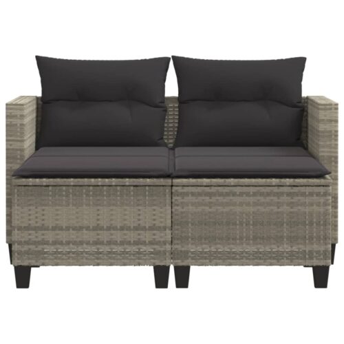 Garden Sofa 2-Seater with Stools Grey Poly Rattan - Image 4