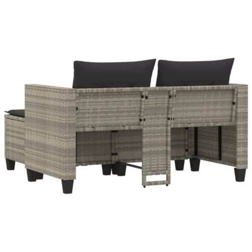 Garden Sofa 2-Seater with Stools Grey Poly Rattan - Image 6
