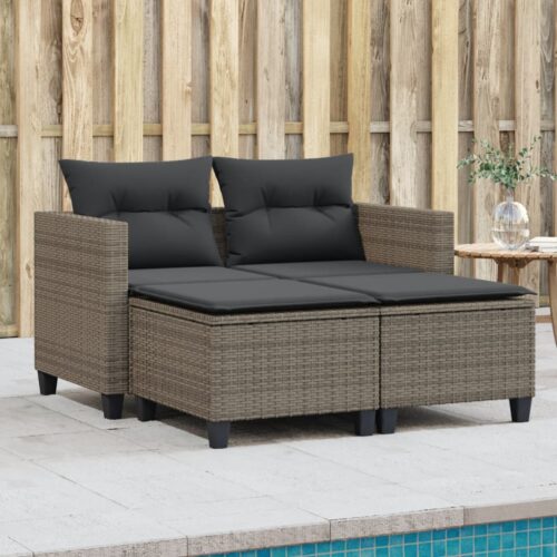 Garden Sofa 2-Seater with Stools Grey Poly Rattan - Image 2