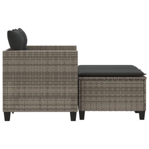 Garden Sofa 2-Seater with Stools Grey Poly Rattan - Image 5