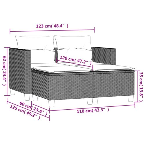 Garden Sofa 2-Seater with Stools Grey Poly Rattan - Image 9