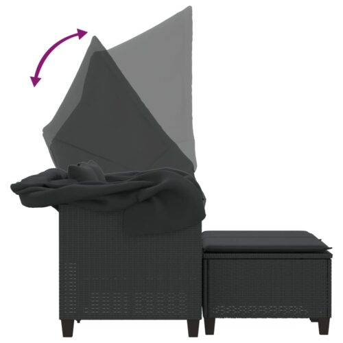 Garden Sofa 2-Seater with Canopy Stools Black Poly Rattan - Image 8