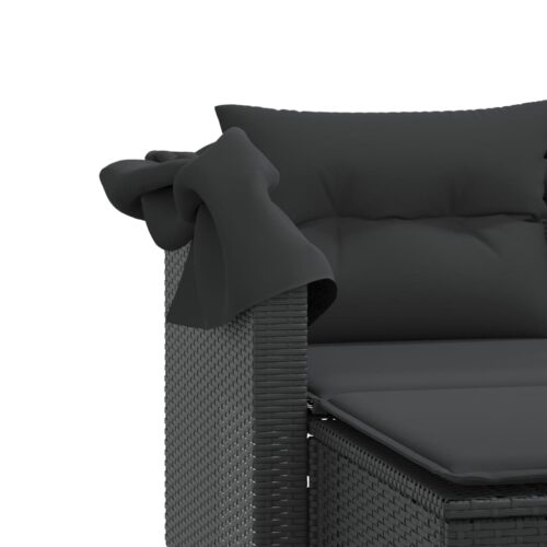 Garden Sofa 2-Seater with Canopy Stools Black Poly Rattan - Image 9