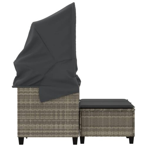 Garden Sofa 2-Seater with Canopy Stools Grey Poly Rattan - Image 6
