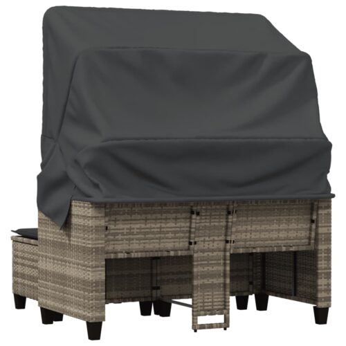 Garden Sofa 2-Seater with Canopy Stools Grey Poly Rattan - Image 7