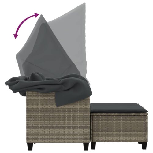 Garden Sofa 2-Seater with Canopy Stools Grey Poly Rattan - Image 8