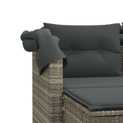 Garden Sofa 2-Seater with Canopy Stools Grey Poly Rattan - Image 9