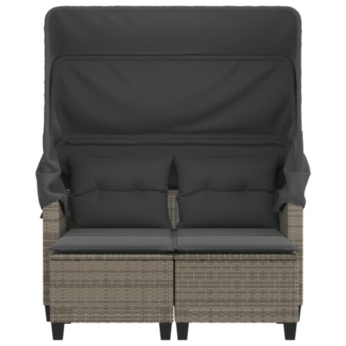 Garden Sofa 2-Seater with Canopy Stools Grey Poly Rattan - Image 5