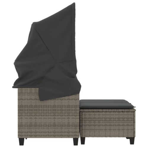 Garden Sofa 2-Seater with Canopy Stools Grey Poly Rattan - Image 6