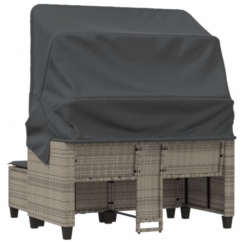Garden Sofa 2-Seater with Canopy Stools Grey Poly Rattan - Image 7