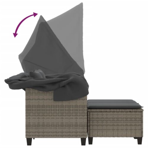 Garden Sofa 2-Seater with Canopy Stools Grey Poly Rattan - Image 8