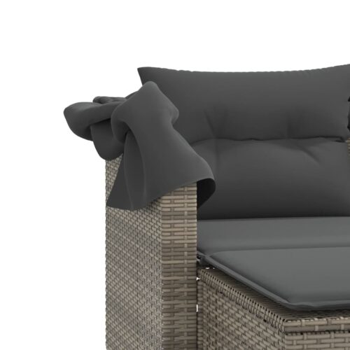 Garden Sofa 2-Seater with Canopy Stools Grey Poly Rattan - Image 9