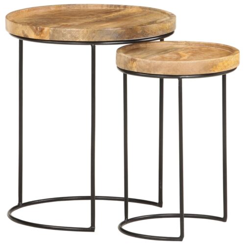 2-Piece Coffee Table Set Solid Mango Wood Steel