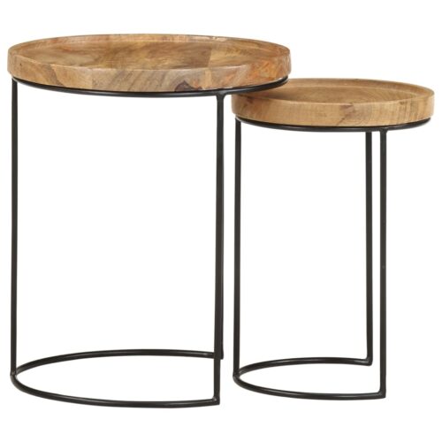 2-Piece Coffee Table Set Solid Mango Wood Steel - Image 2