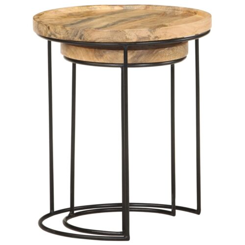 2-Piece Coffee Table Set Solid Mango Wood Steel - Image 3