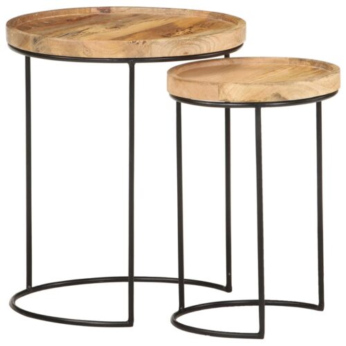 2-Piece Coffee Table Set Solid Mango Wood Steel - Image 10