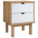 Bedside Cabinet OTTA Brown White 45x39x57cm Solid Wood Pine