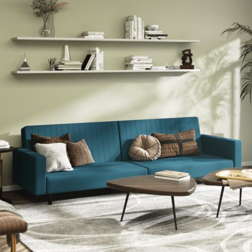 2-Seater Sofa Bed Blue Velvet - Image 12
