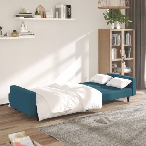2-Seater Sofa Bed Blue Velvet - Image 11