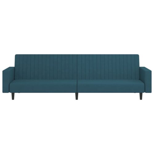 2-Seater Sofa Bed Blue Velvet - Image 4