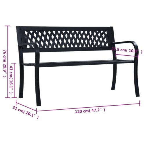 Garden Bench Black 120cm Steel - Image 8