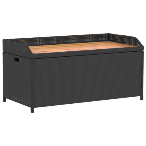 Storage Bench Black 100x50x52cm Poly Rattan Acacia Wood