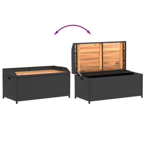 Storage Bench Black 100x50x52cm Poly Rattan Acacia Wood - Image 7