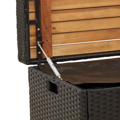 Storage Bench Black 100x50x52cm Poly Rattan Acacia Wood - Image 8