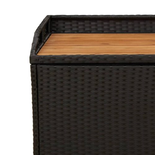 Storage Bench Black 100x50x52cm Poly Rattan Acacia Wood - Image 9