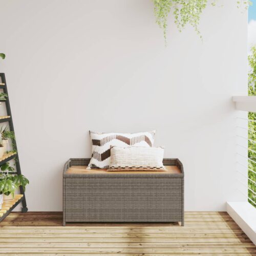 Storage Bench Grey 100x50x52cm Poly Rattan Acacia Wood - Image 3