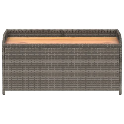Storage Bench Grey 100x50x52cm Poly Rattan Acacia Wood - Image 4