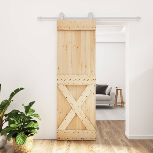 Sliding Door with Hardware Set 70x210cm Solid Wood Pine