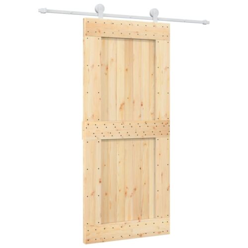Sliding Door with Hardware Set 90x210cm Solid Wood Pine - Image 2