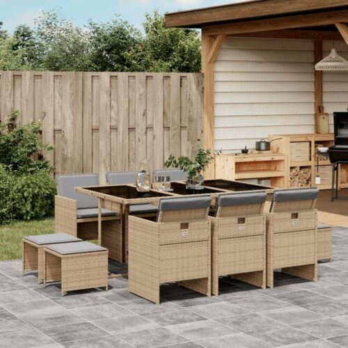 11-Piece Garden Dining Set with Cushions Mix Beige Poly Rattan - Image 2