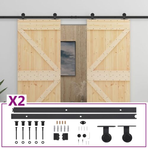 Sliding Door with Hardware Set 90x210cm Solid Pine Wood - Image 2