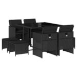 9-Piece Garden Dining Set with Cushions Black Poly Rattan Wicker Outdoor Patio Furniture