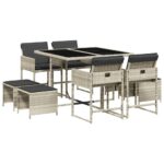 9-Piece Garden Dining Set with Cushions Light Grey Poly Rattan Wicker Outdoor Patio Furniture