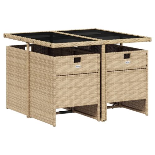 5-Piece Garden Dining Set with Cushions Mix Beige Poly Rattan Wicker Outdoor Patio Furniture - Image 3