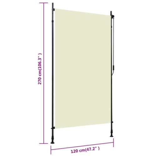 Outdoor Roller Blind 120x270cm Cream - Image 7