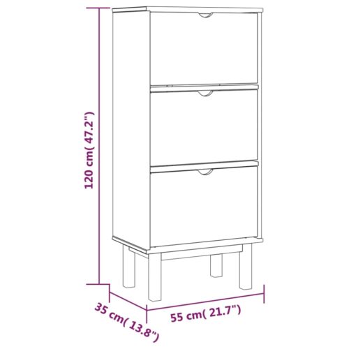 Shoe Cabinet OTTA with 3 Drawers Brown Solid Wood Pine - Image 6
