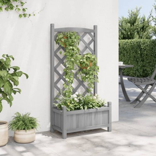 Planter with Trellis Grey Solid Wood Fir - Image 8