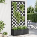Raised Trellis Garden Bed Wooden Planter Vegetable Herbs Grow Pot Box Black