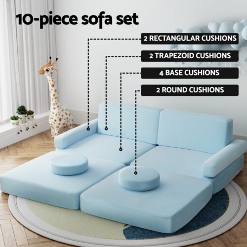 Artiss Sofa Bed 2 Seater Couch Kid Play DIY Modular Lounge Chaise Suite Velvet - Image 4