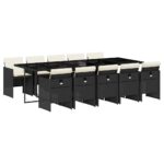 11-Piece Garden Dining Set with Cushions Black Poly Rattan