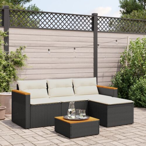 3-Piece Garden Sofa Set with Cushions Black Poly Rattan Wicker Outdoor Patio Furniture - Image 2
