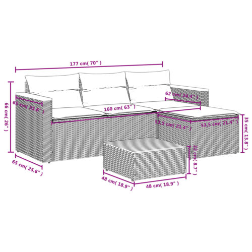 3-Piece Garden Sofa Set with Cushions Black Poly Rattan Wicker Outdoor Patio Furniture - Image 9