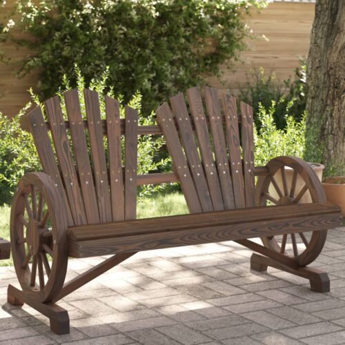 2-Seater Wagon Wheel Garden Chair Wood Outdoor Patio Lounge Park Bench Loveseat - Image 2