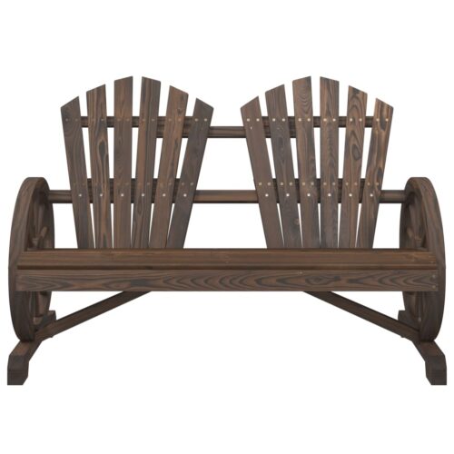 2-Seater Wagon Wheel Garden Chair Wood Outdoor Patio Lounge Park Bench Loveseat - Image 4